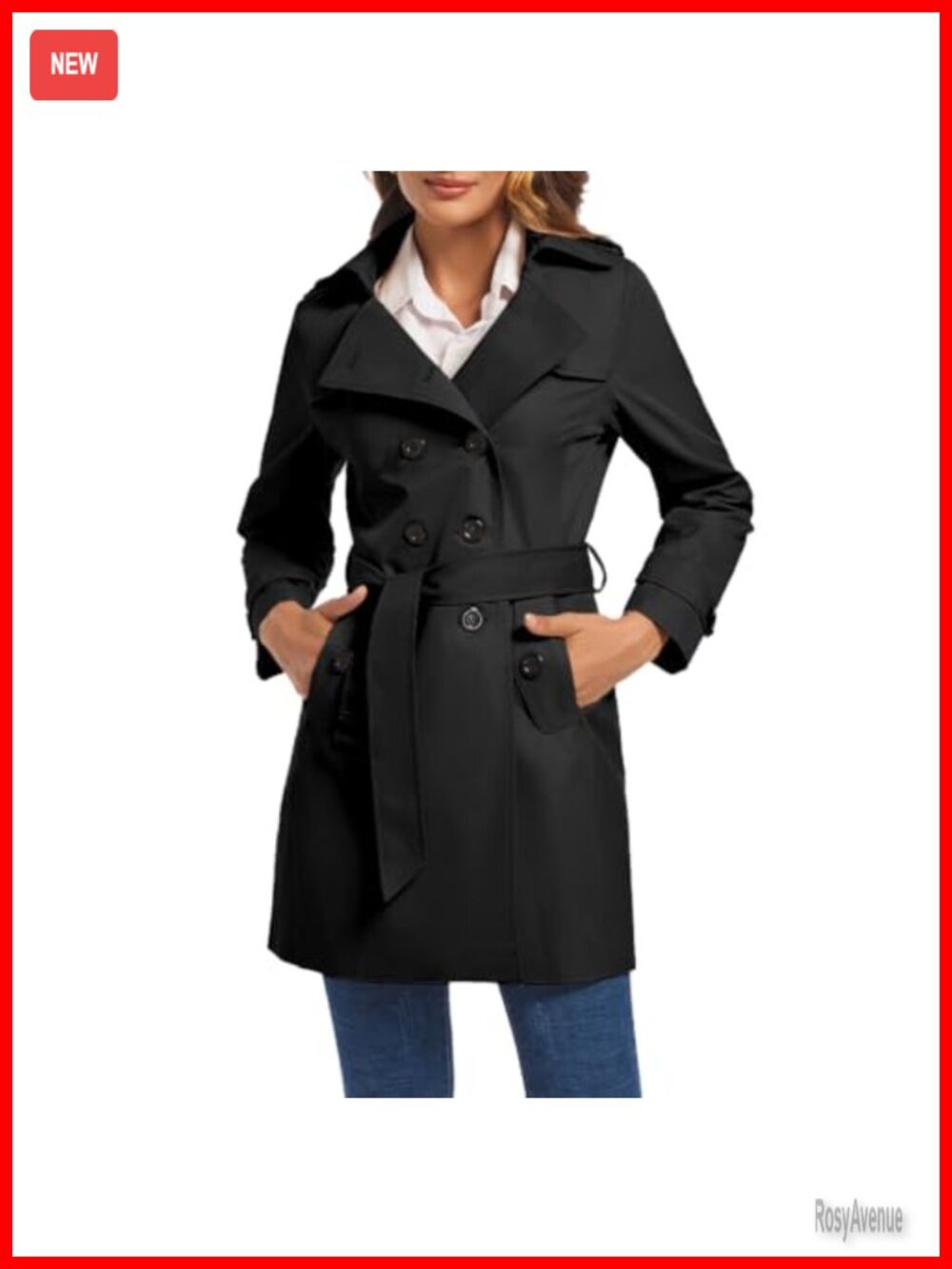 Women's Double Breasted Trench Coat Water Resistant Belted Windbreaker Overcoat